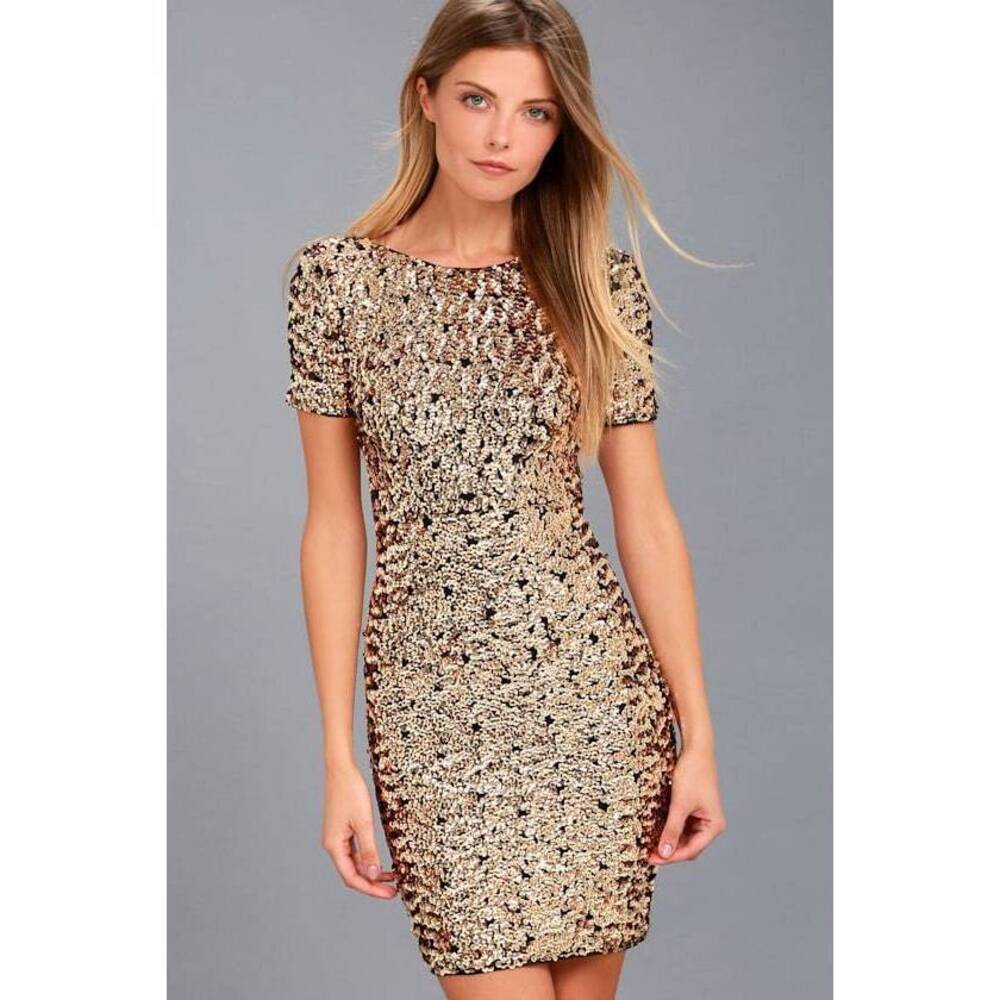 Lulus Nights On Broadway Gold Sequin Bodycon Dress - Size X-Large